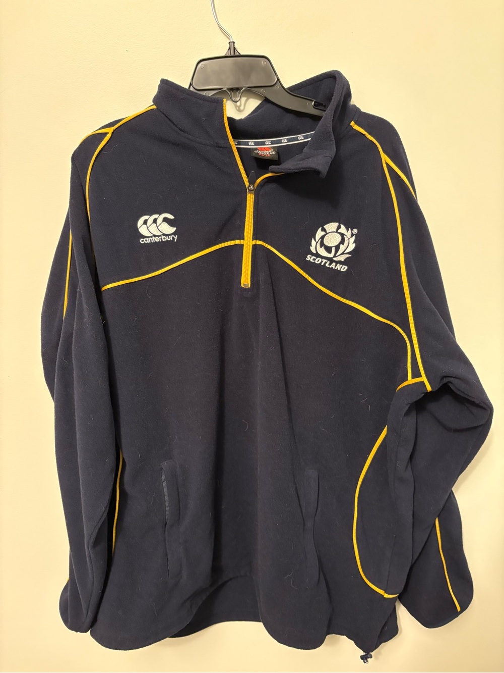 Vintage Canterbury Scotland Rugby Fleece Jacket 1/4 Zip Navy Gold Men's 3XL CCC